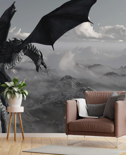 flying and roaring dragon over mountains wallpaper