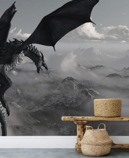 dragon volant et rugissant sur les montagnes fond d'écran