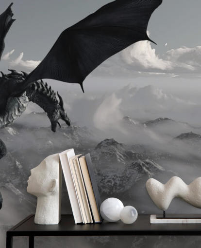 flying and roaring dragon over mountains wallpaper