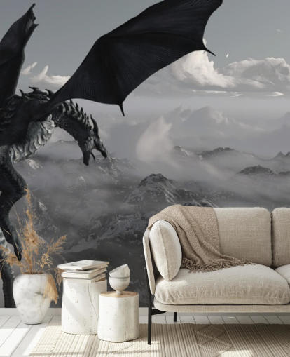 flying and roaring dragon over mountains wallpaper