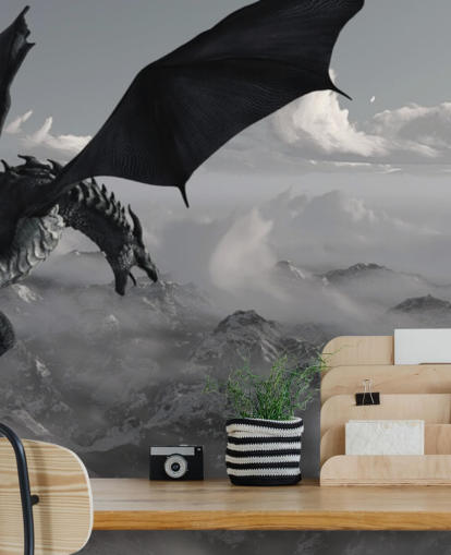 fliegender und brüllender Drache über Berge Tapete