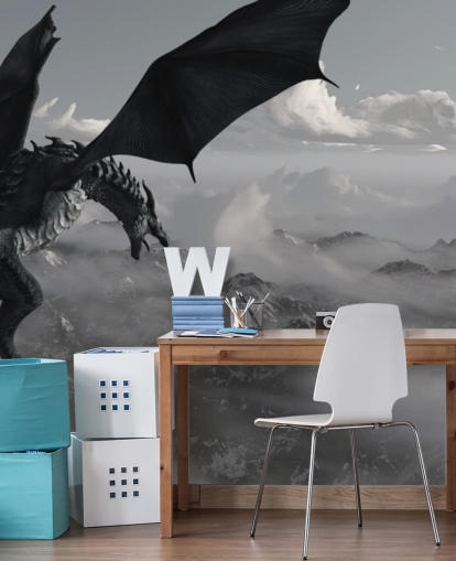 dragon volant et rugissant sur les montagnes fond d'écran