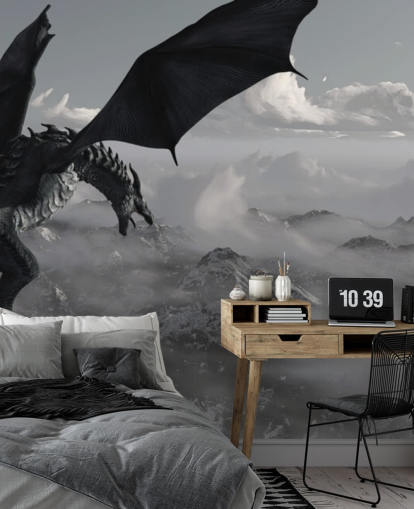 fliegender und brüllender Drache über Berge Tapete