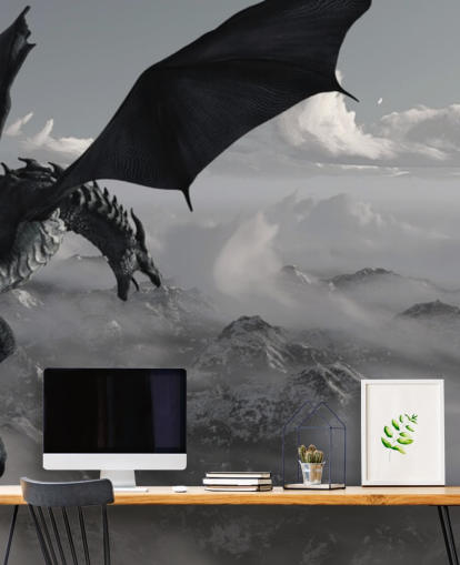 flying and roaring dragon over mountains wallpaper