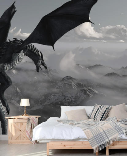 flying and roaring dragon over mountains wallpaper