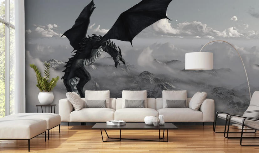 flying and roaring dragon over mountains wallpaper