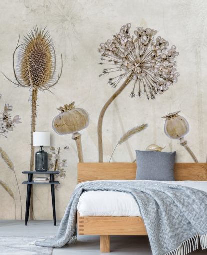 beige and brown customisable floral wallpaper called Aged with Beauty by Mandy Disher for bedrooms, living rooms and dining rooms