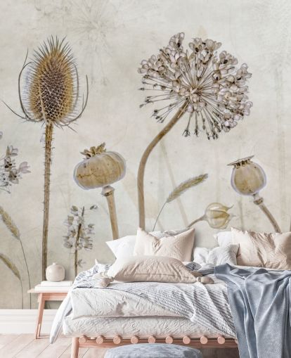 beige and brown customizable floral wallpaper called Aged with Beauty by Mandy Disher for bedrooms, living rooms and dining rooms