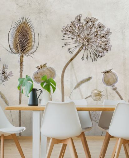 beige and brown customisable floral wallpaper called Aged with Beauty by Mandy Disher for bedrooms, living rooms and dining rooms