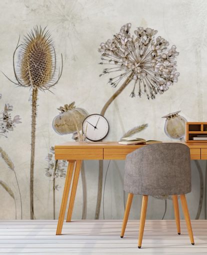 beige and brown customisable floral wallpaper called Aged with Beauty by Mandy Disher for bedrooms, living rooms and dining rooms