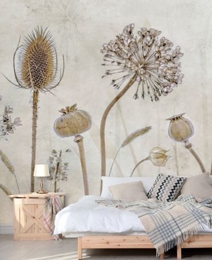 beige och brun anpassningsbar blommig tapet kallad Aged with Beauty av Mandy Disher för sovrum, vardagsrum och matsalar