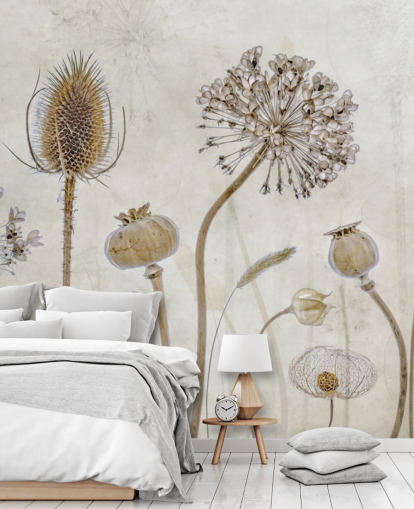 beige and brown customisable floral wallpaper called Aged with Beauty by Mandy Disher for bedrooms, living rooms and dining rooms