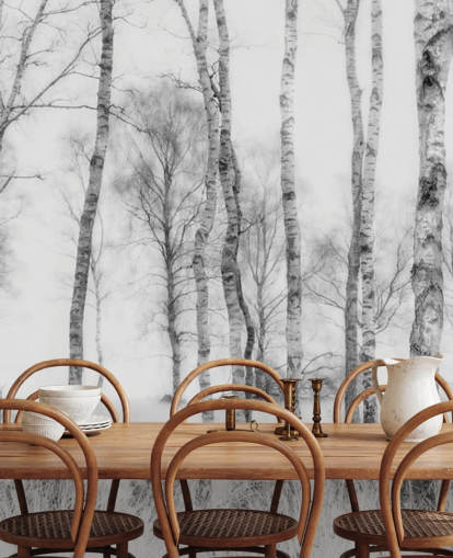 Adesivo murale in bianco e nero con schizzo di betulla effetto foresta