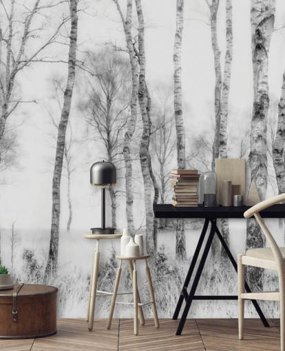 black and white birch tree sketch effect forest wall mural black and white birch tree sketch effect forest wall mural