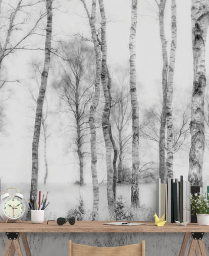 black and white birch tree sketch effect forest wall mural black and white birch tree sketch effect forest wall mural