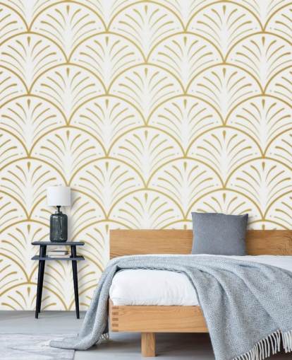 papel pintado de conchas en tonos blancos y dorados papel pintado de conchas en tonos blancos y dorados