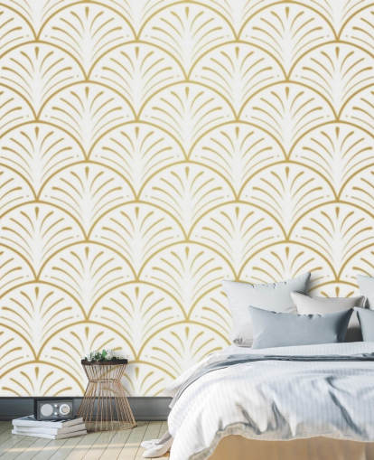 white and gold toned shells wallpaper