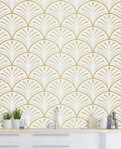 papel pintado de conchas en tonos blancos y dorados papel pintado de conchas en tonos blancos y dorados