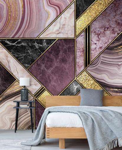 purple and black marble and gold geometric wallpaper