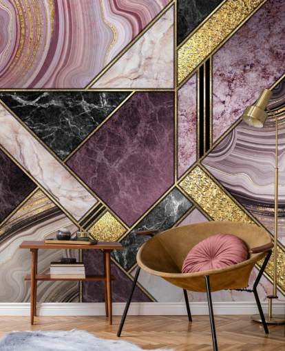 papel de parede geométrico de mármore roxo e preto e dourado papel de parede geométrico de mármore roxo e preto e dourado