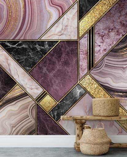 purple and black marble and gold geometric wallpaper