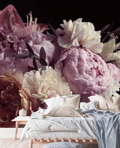 photo de bouquet aux tons pastel sur fond noir papier peint