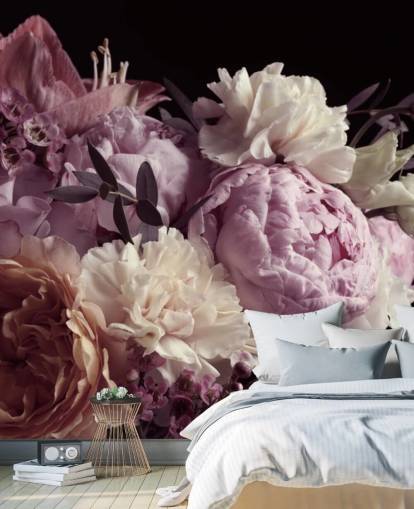 photo de bouquet aux tons pastel sur fond noir papier peint