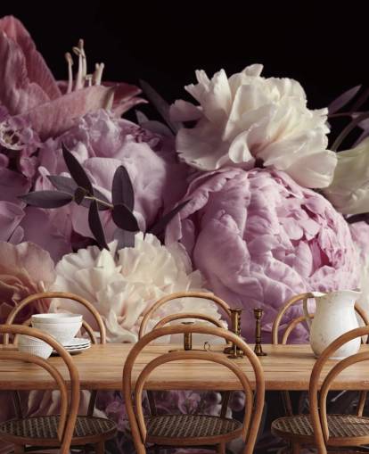 photo de bouquet aux tons pastel sur fond noir papier peint