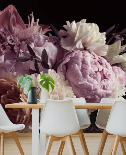 photo de bouquet aux tons pastel sur fond noir papier peint