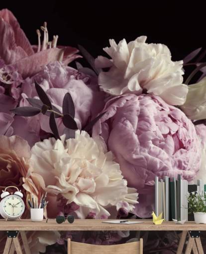 photo of pastel toned bouquet on black background wallpaper