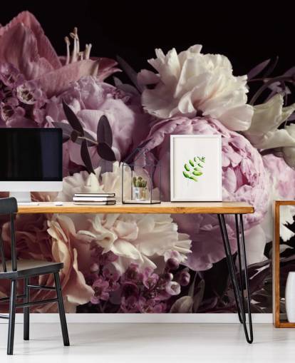 foto van pastelkleurig boeket op zwarte achtergrond behang