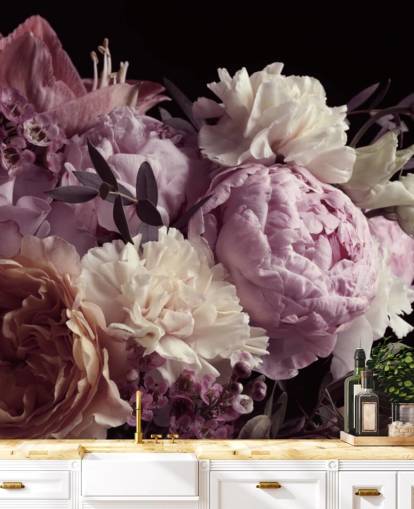 photo de bouquet aux tons pastel sur fond noir papier peint