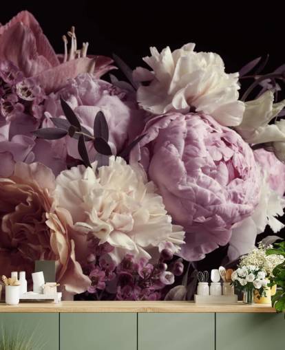 photo of pastel toned bouquet on black background wallpaper