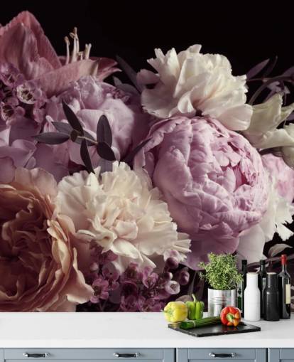 photo of pastel toned bouquet on black background wallpaper