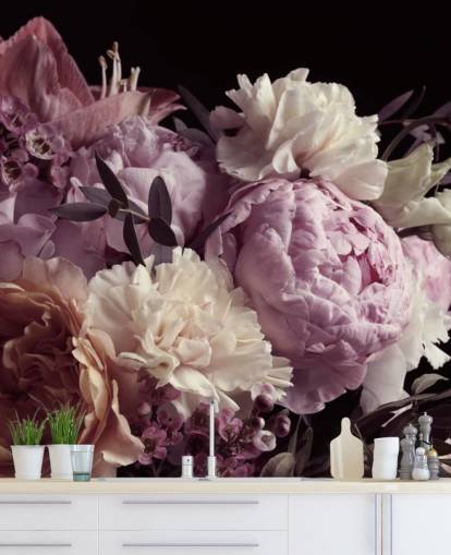 photo de bouquet aux tons pastel sur fond noir papier peint