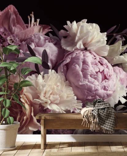 photo de bouquet aux tons pastel sur fond noir papier peint