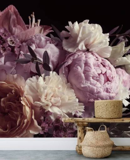 photo of pastel toned bouquet on black background wallpaper