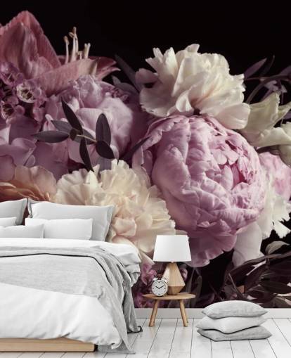 foto di bouquet dai toni pastello su sfondo nero foto di bouquet dai toni pastello su sfondo nero