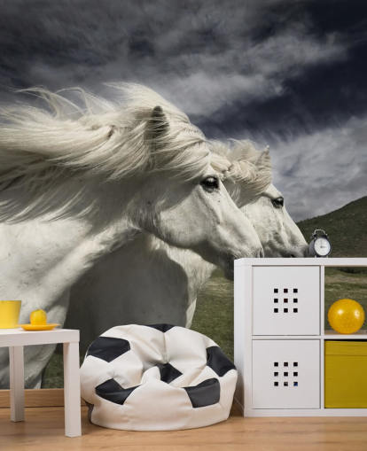 White Horse Couple in Field Wall Mural White Horse Couple in Field Wall Mural
