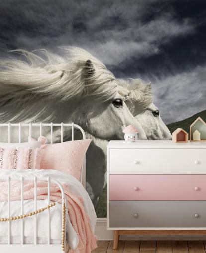 White Horse Couple in Field Wall Mural White Horse Couple in Field Wall Mural