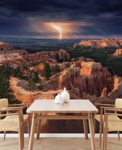 Bliksem over Bryce Canyon Mountain behang