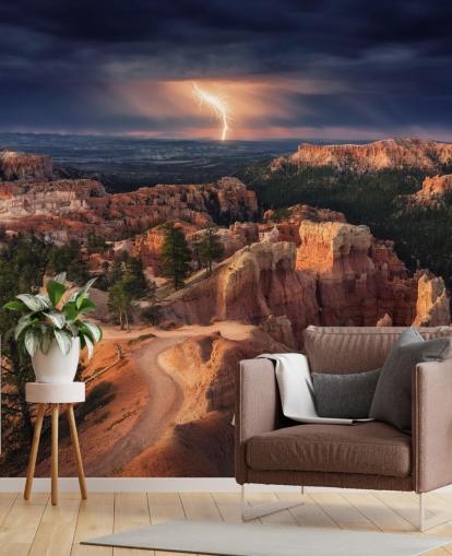 Bliksem over Bryce Canyon Mountain behang