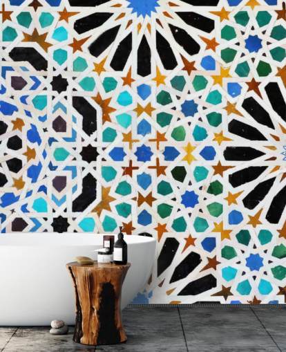 Colorful Vintage Swirl Tiles Wallpaper