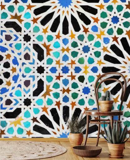 Colorful Vintage Swirl Tiles Wallpaper