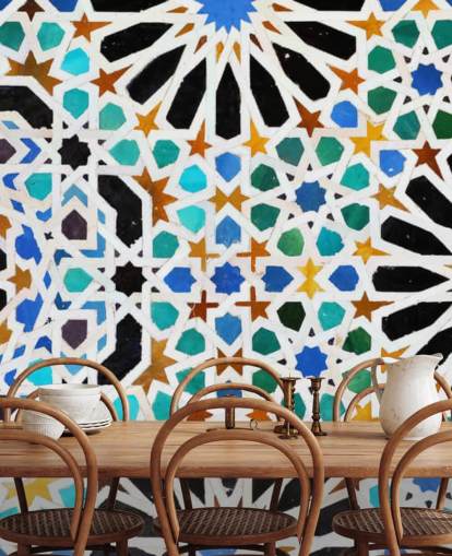 Papel pintado de azulejos de remolino vintage colorido