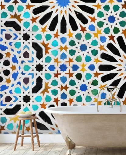 Colorful Vintage Swirl Tiles Wallpaper