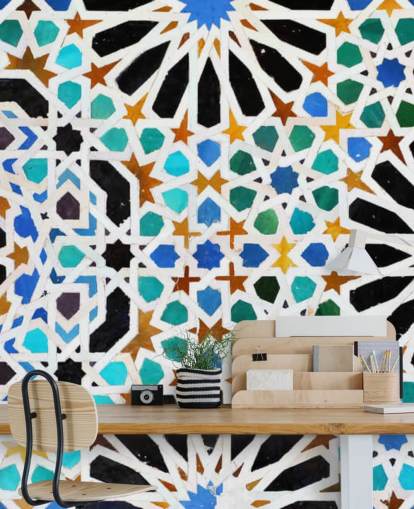 Colorful Vintage Swirl Tiles Wallpaper