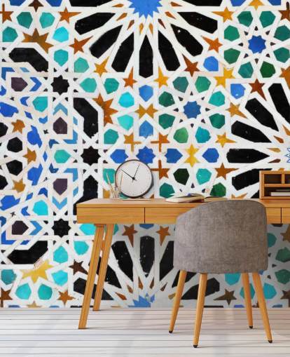 Colorful Vintage Swirl Tiles Wallpaper