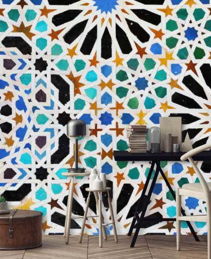 Colorful Vintage Swirl Tiles Wallpaper Colorful Vintage Swirl Tiles Wallpaper