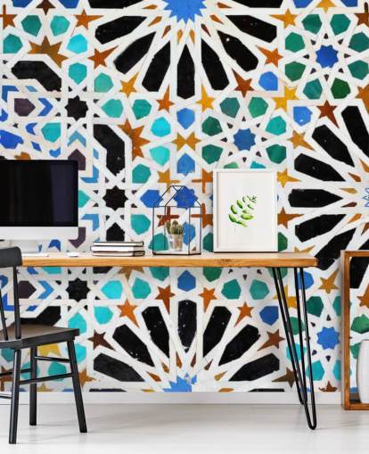 Papel pintado de azulejos de remolino vintage colorido